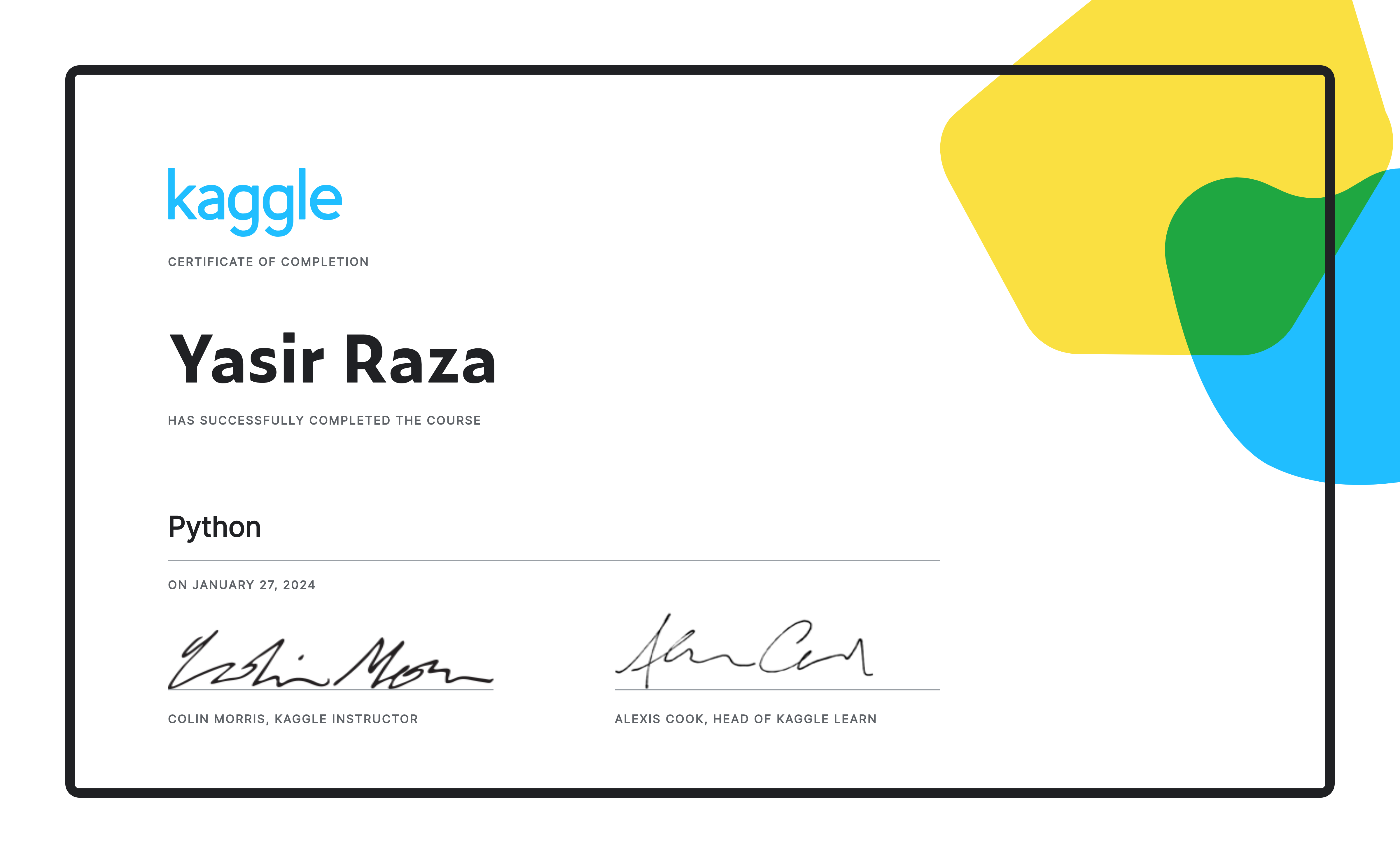 Python certificate — Kaggle Learn